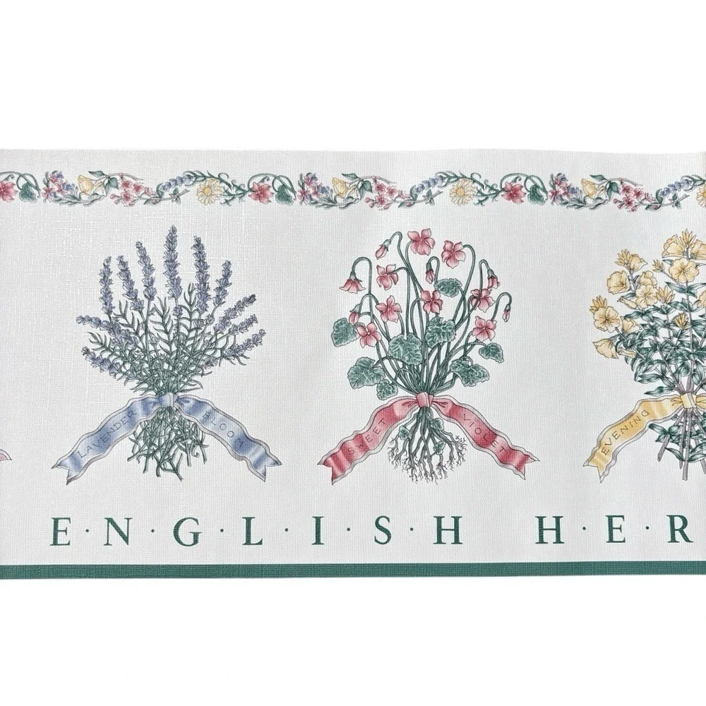 VTG Traditional English Garden Floral Herbs Wallpaper Border 5 YD X 7